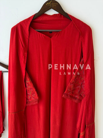 Embroidered Lace Detailed Suit-1001