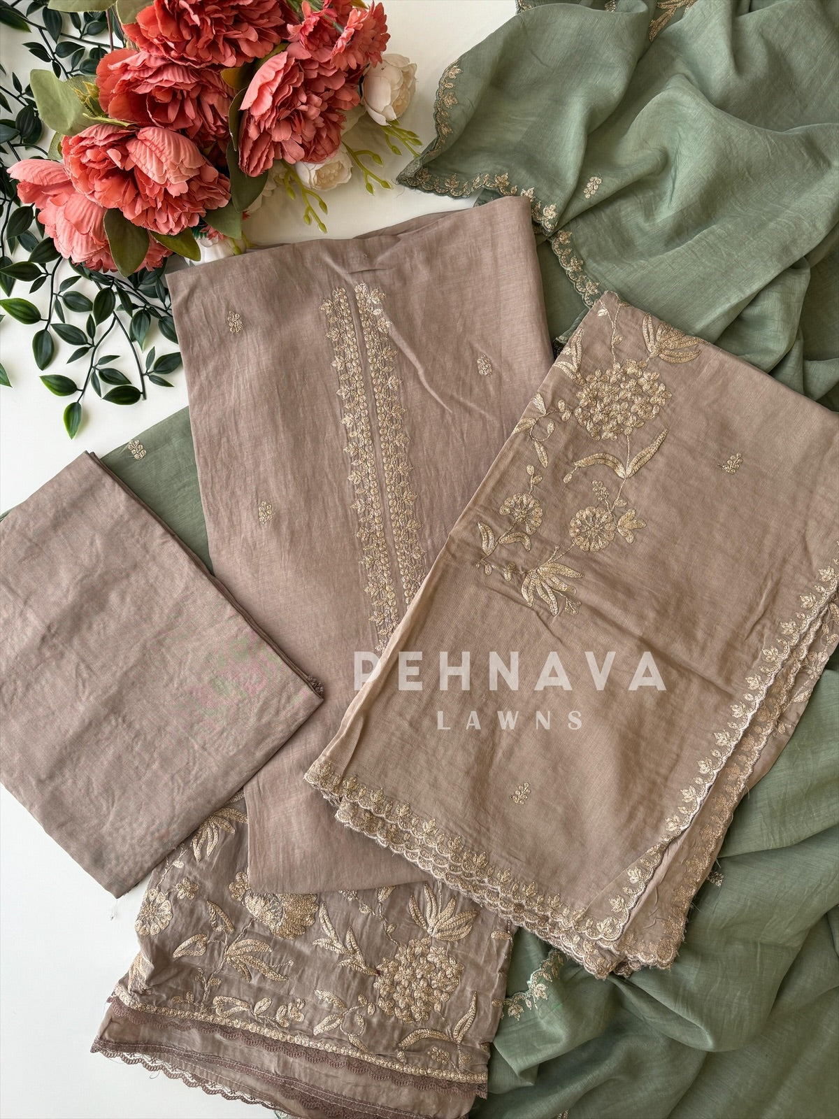 Mulchanderi Unstitched Embroidered Suit - Pehnava Lawns