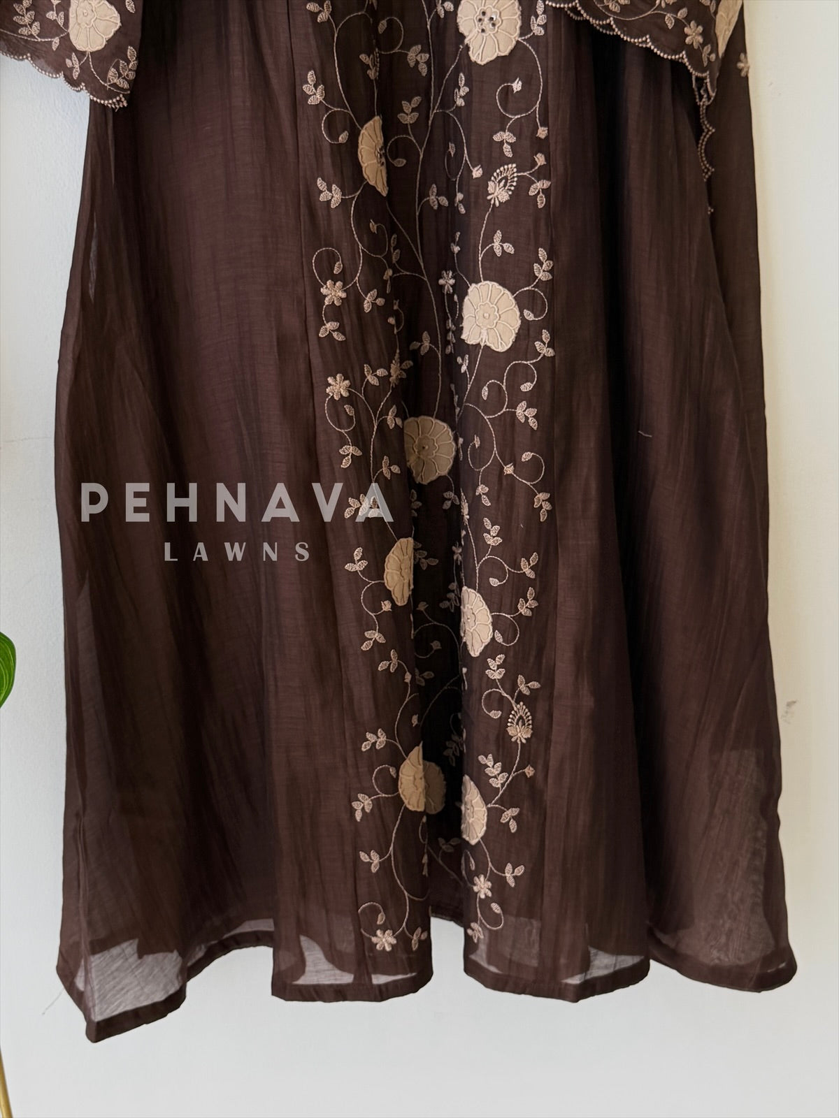 Pleated Yoke Floral Embroidered Ensemble 3048