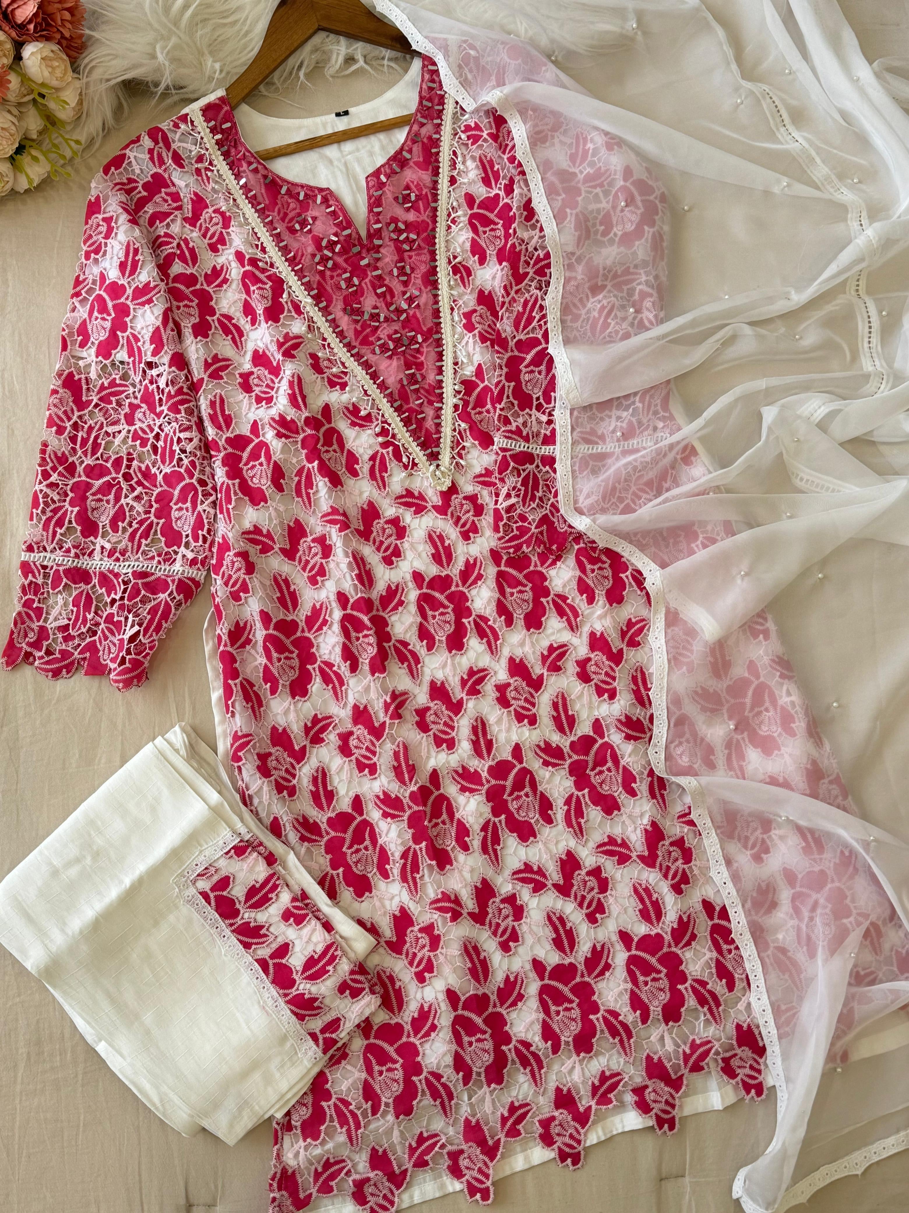 Glamorous Cutwork Suit Ft. Organza Dupata