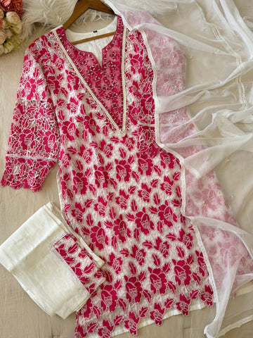 Glamorous Cutwork Suit Ft. Organza Dupata