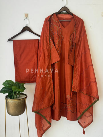 Thread embroidered Silk Suit Set-12799