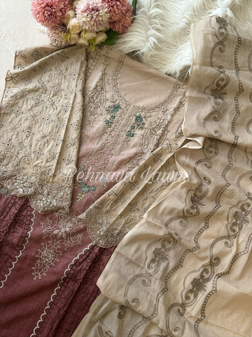 Cotton Embroidered Suit with Cotton Dupata