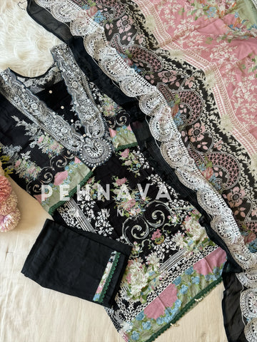 Cotton emroidered suit with chiffon /cotton embroidered dupatta-3689