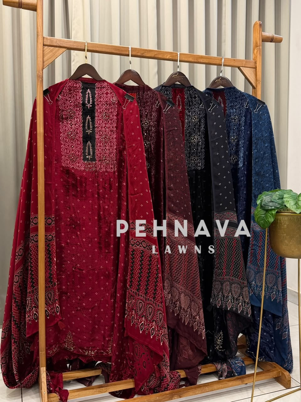 Velvet Ajrakh Printed Unstitched Suit