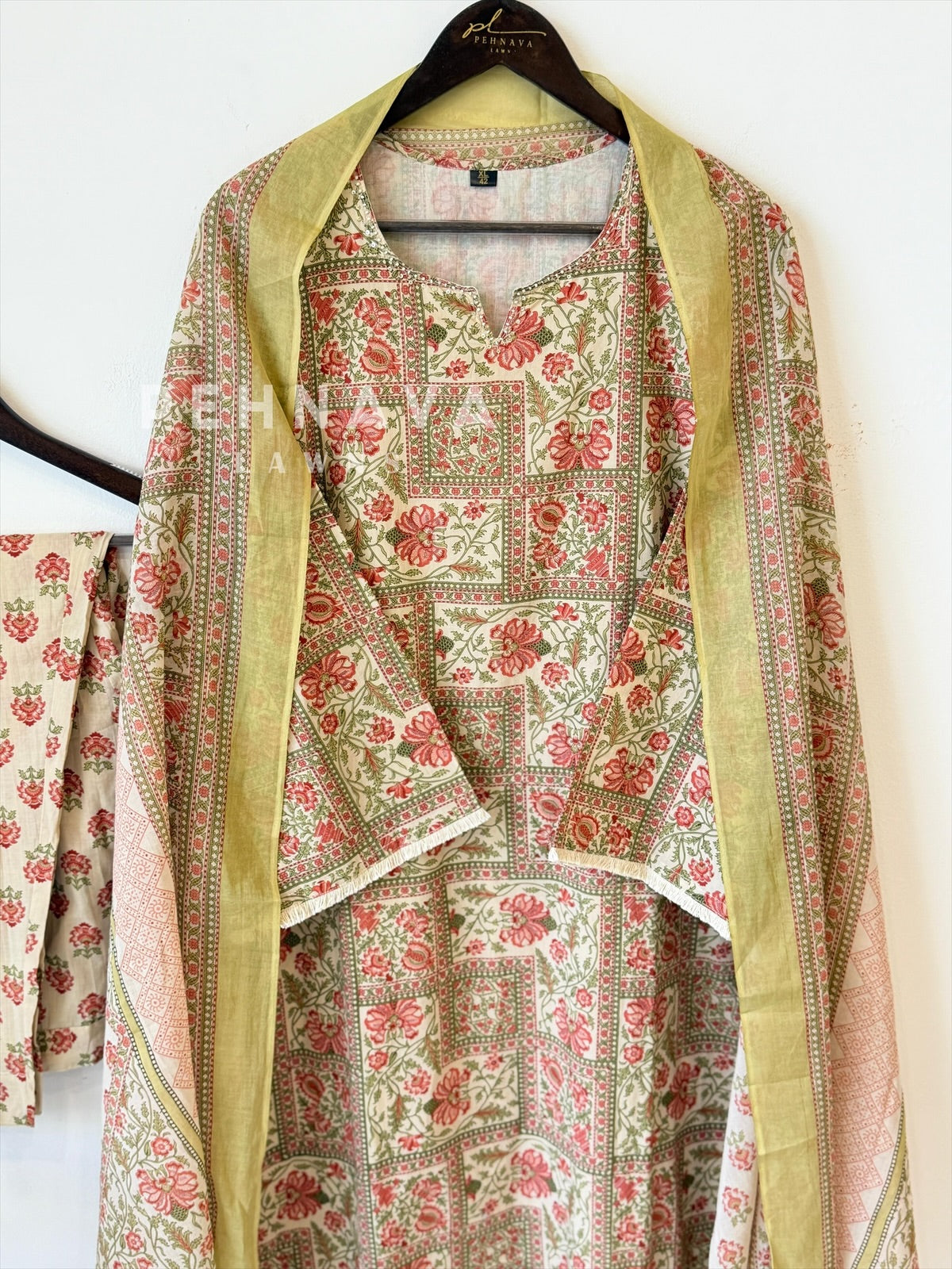 Printed Cotton Suit with bell Sleeves-6219