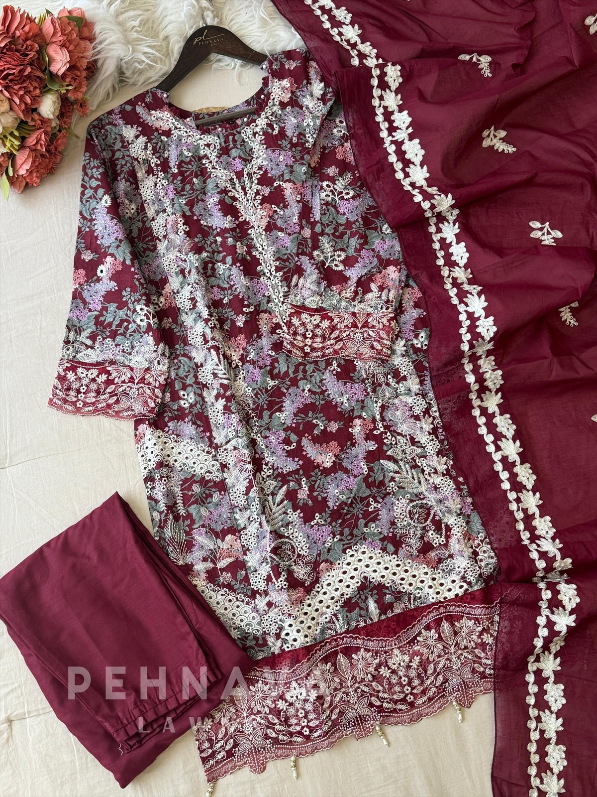 Classic Floral Embroidery Cotton Suit Set-1478
