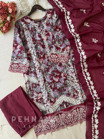 Classic Floral Embroidery Cotton Suit Set-1478