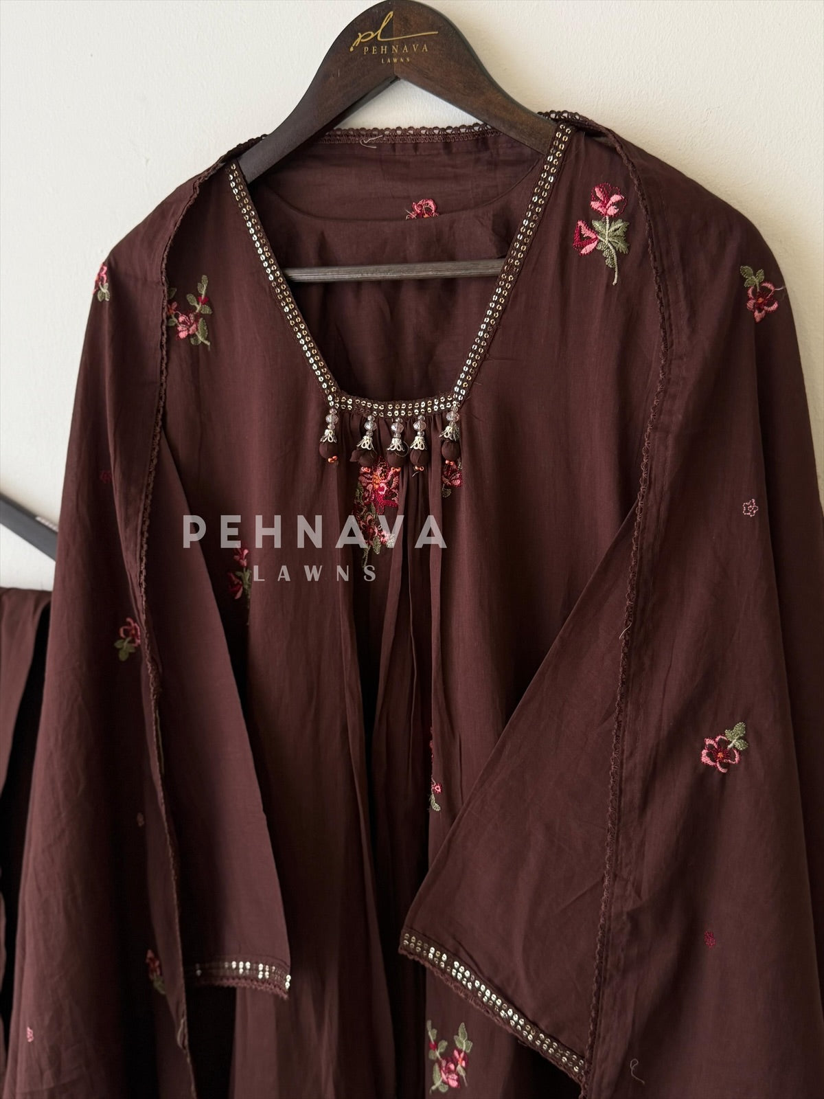 Neck Tassel Embroidered Suit-4163 - Pehnava Lawns