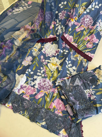 Embroidered Lawn Suit with Printed Dupatta-Chiffon/Cotton-8