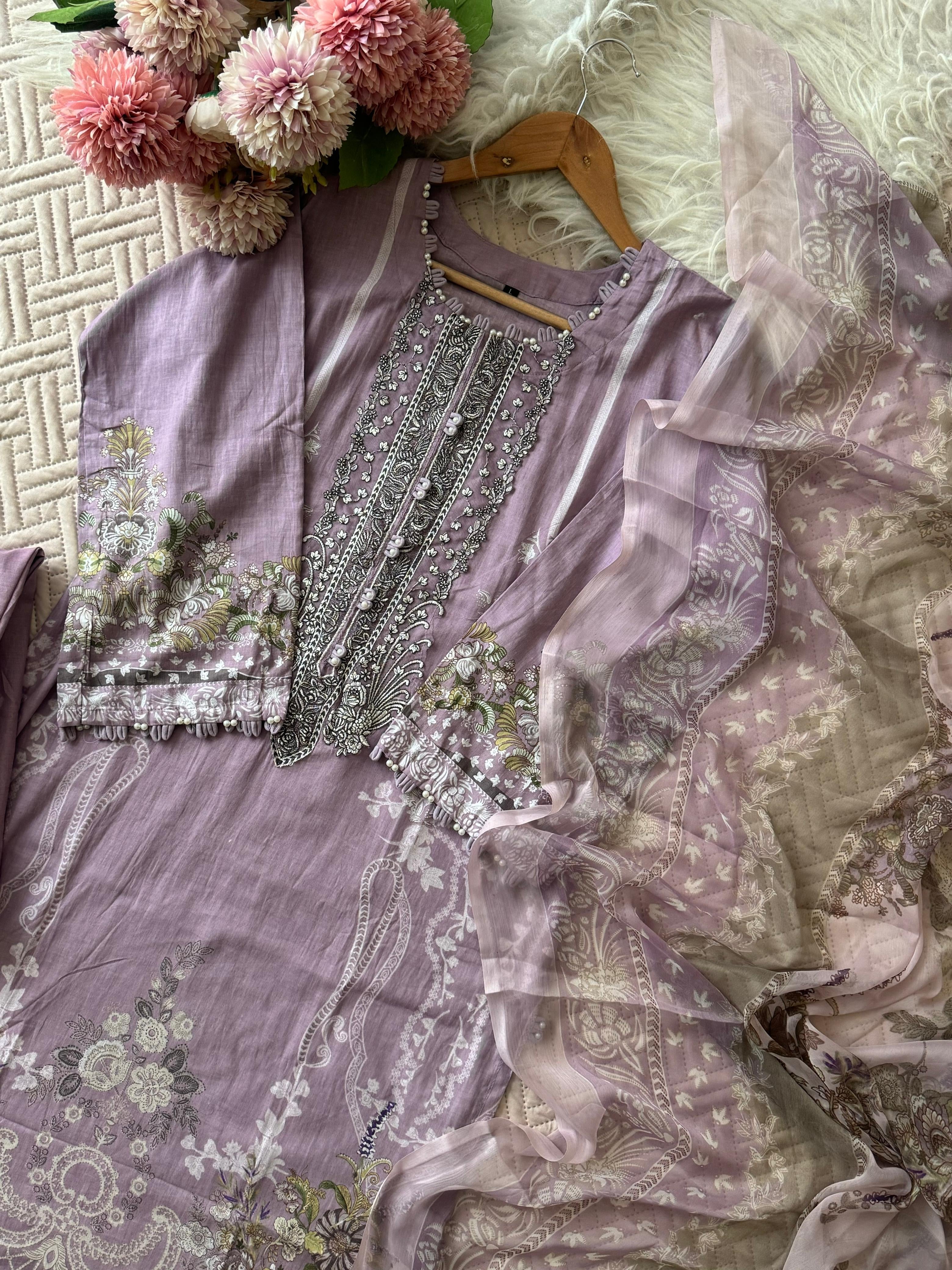 Lavender Embroidery Detailed Floral Suit