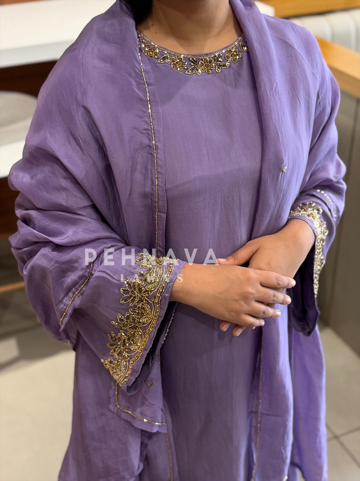 Bell sleeve Handworked Ensemble H-367 - Pehnava Lawns
