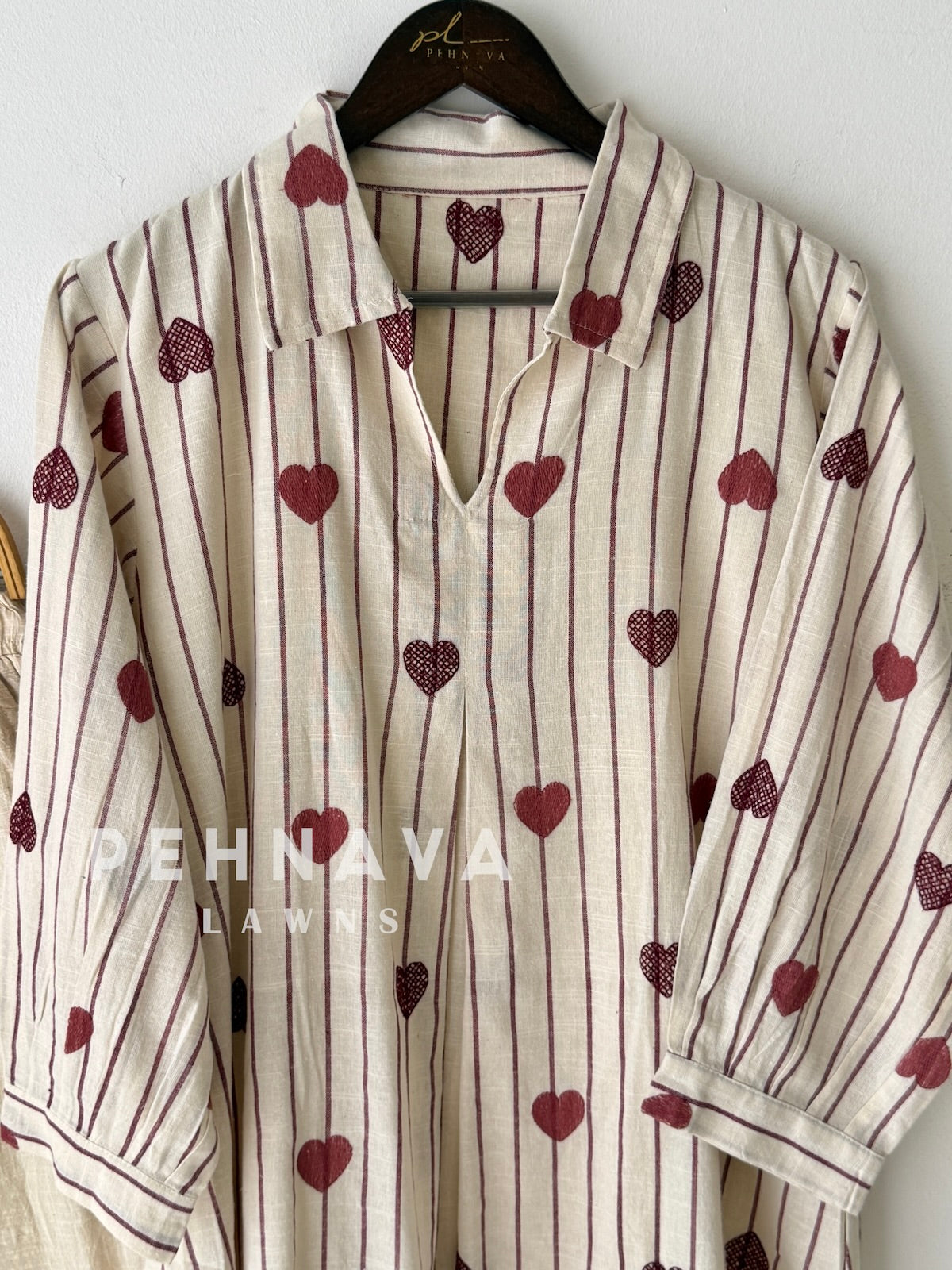 Striped Heart Embroidered Co-ord Set-6222