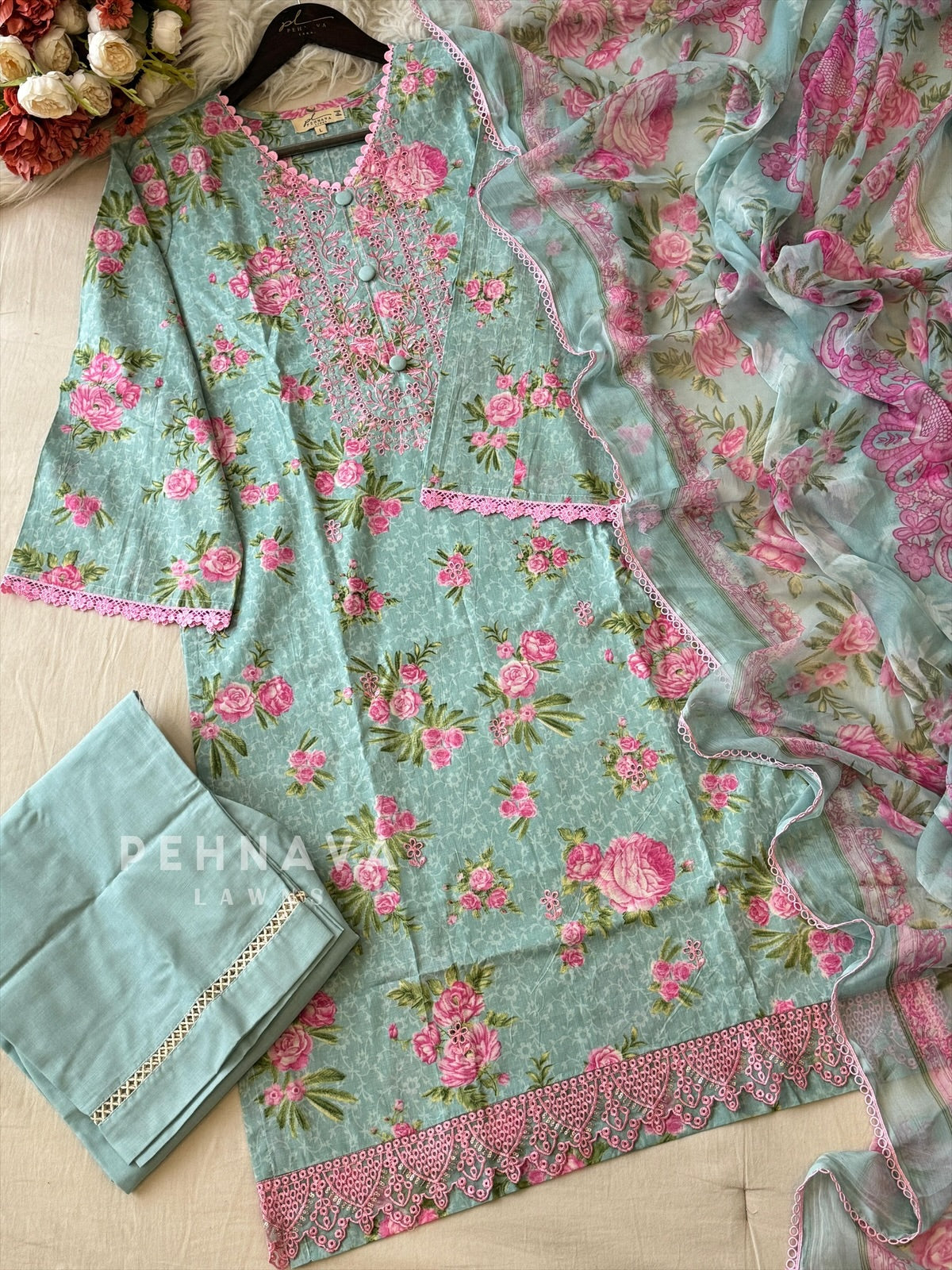 Light Blue Floral Suit-AZ-1398