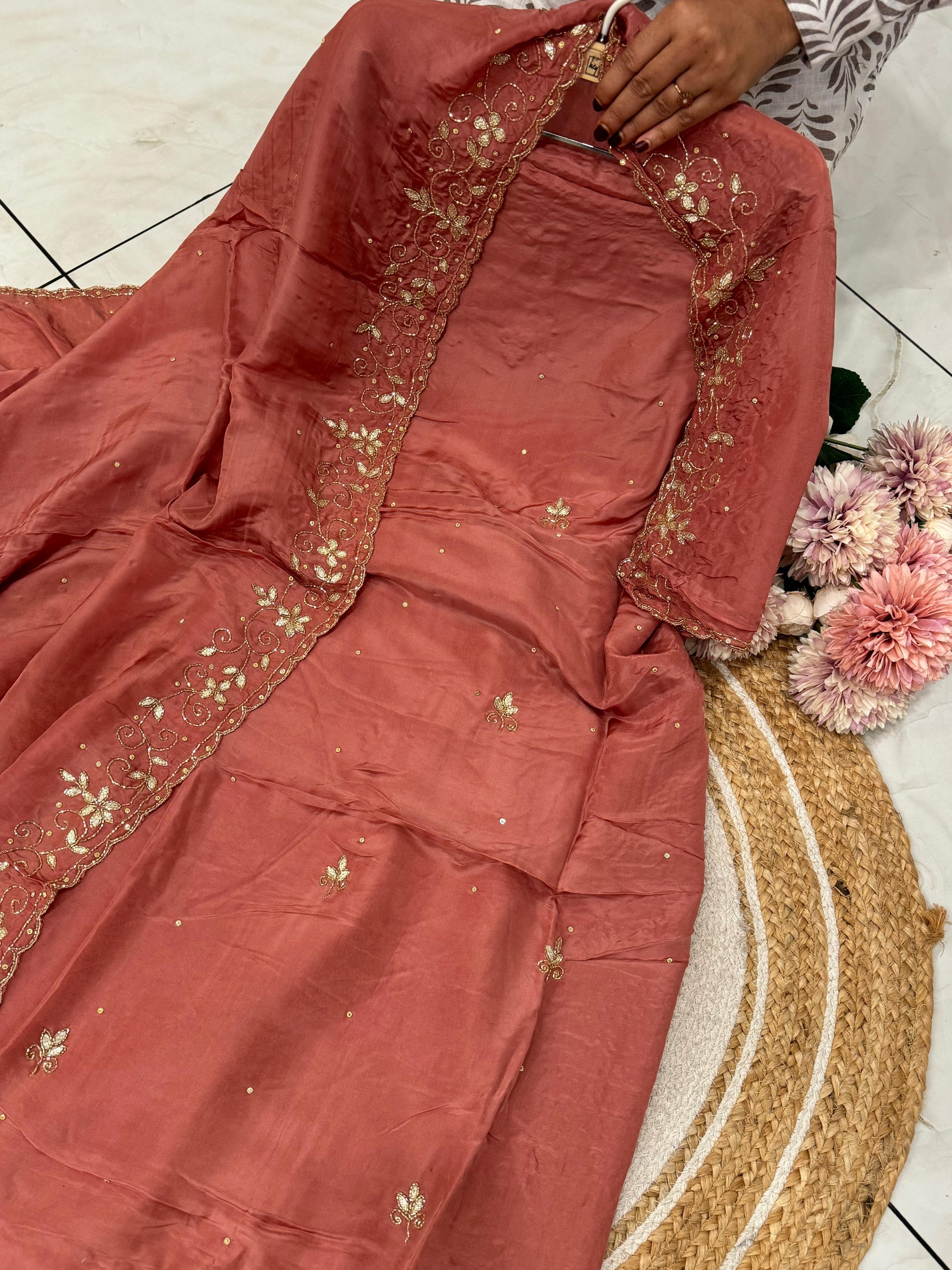 Pure Crepe Handworked Un-stitched suit-1678