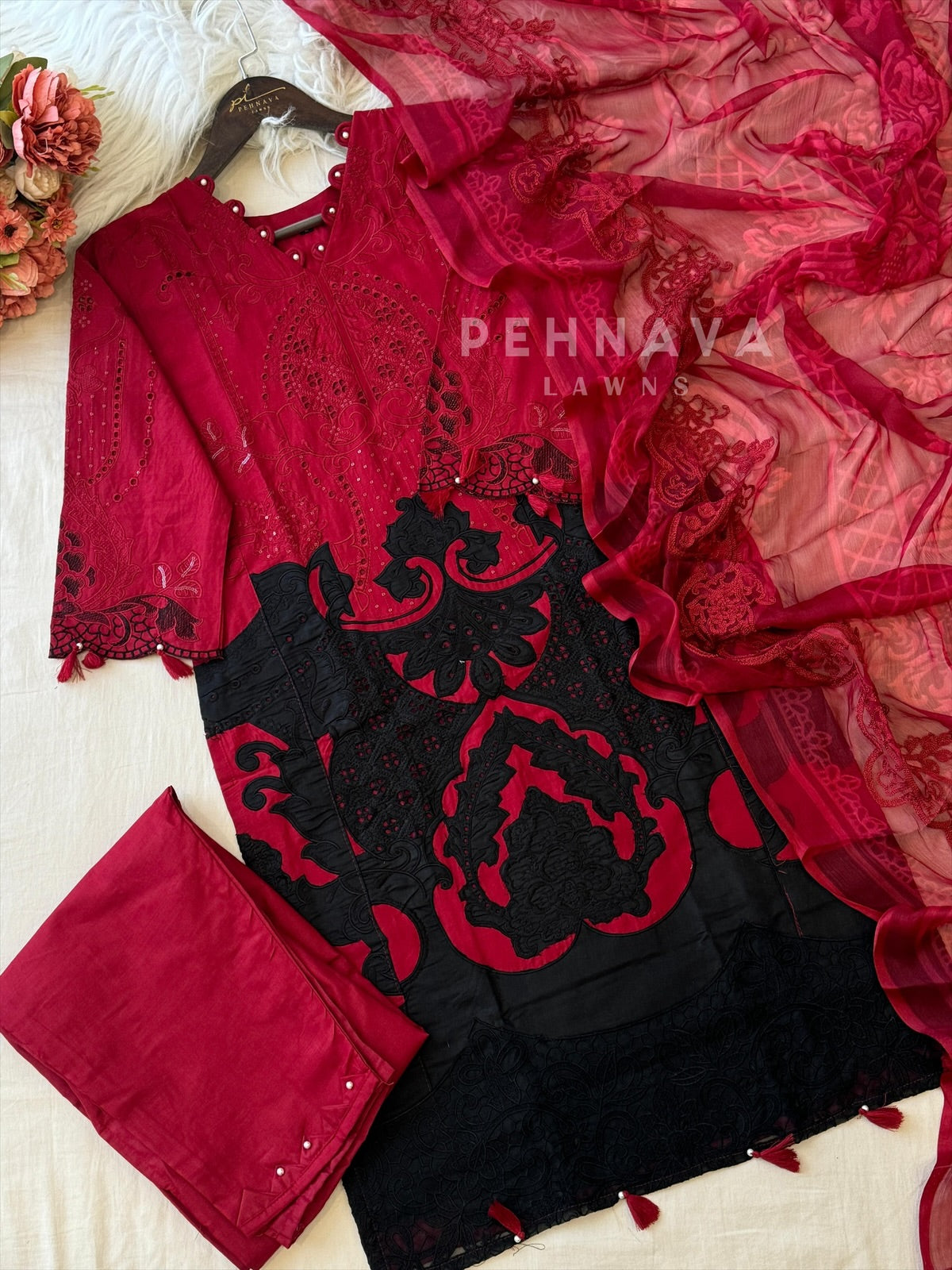 Multi Shaded Suit With Appliqué Design 1286 - Pehnava Lawns