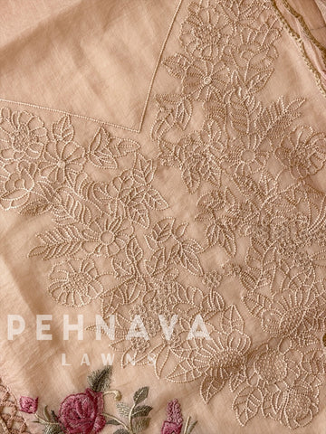 Chanderi Floral Embroidered Unstitched Suit