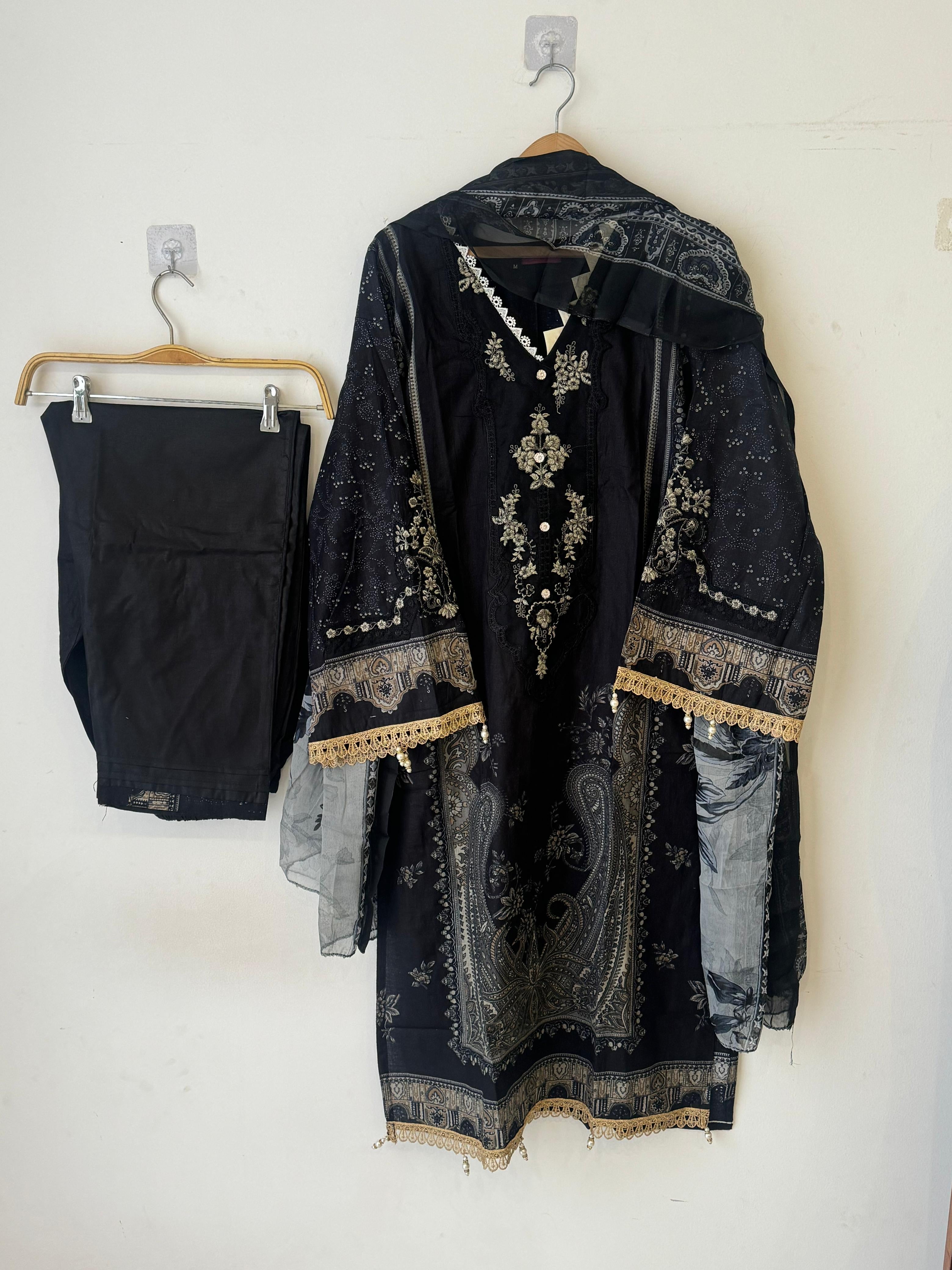 Black Printed Pakistani Cotton Suit