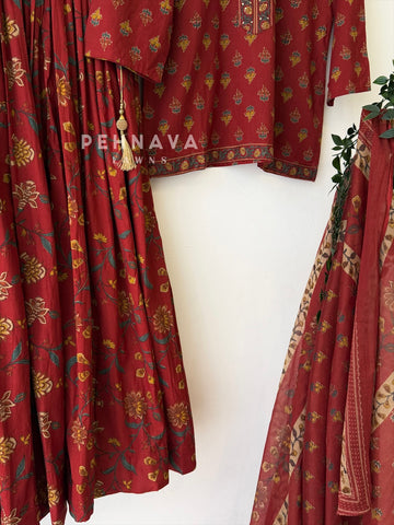 Floral Block Print Skirt Set 456 - Pehnava Lawns
