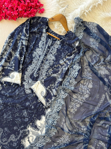 Navy Block Printed Pakistani Suit