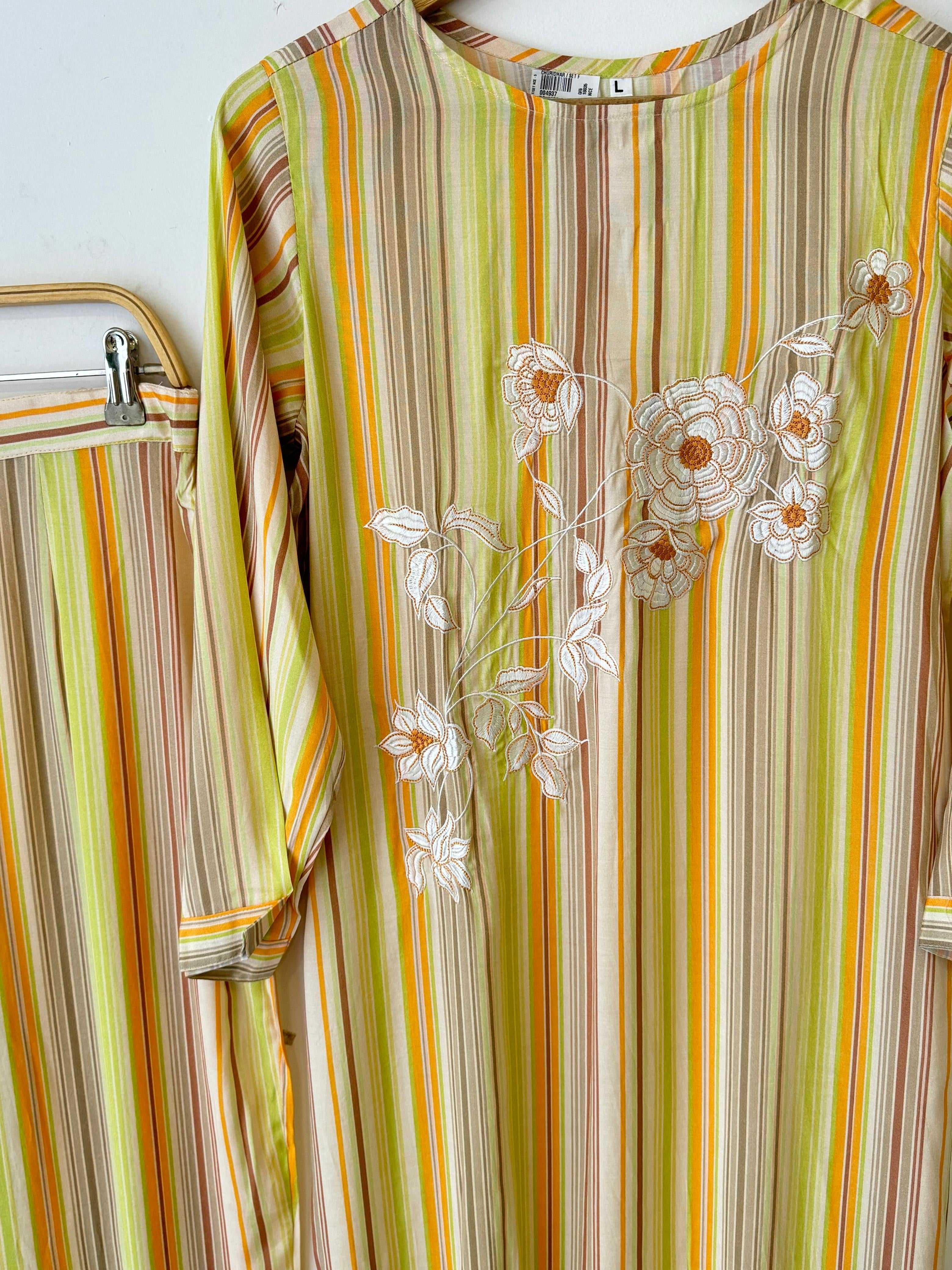 Striped Floral Embroidered Suit