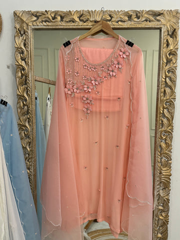 Pearl and floral handworked semi stitched-3 color options