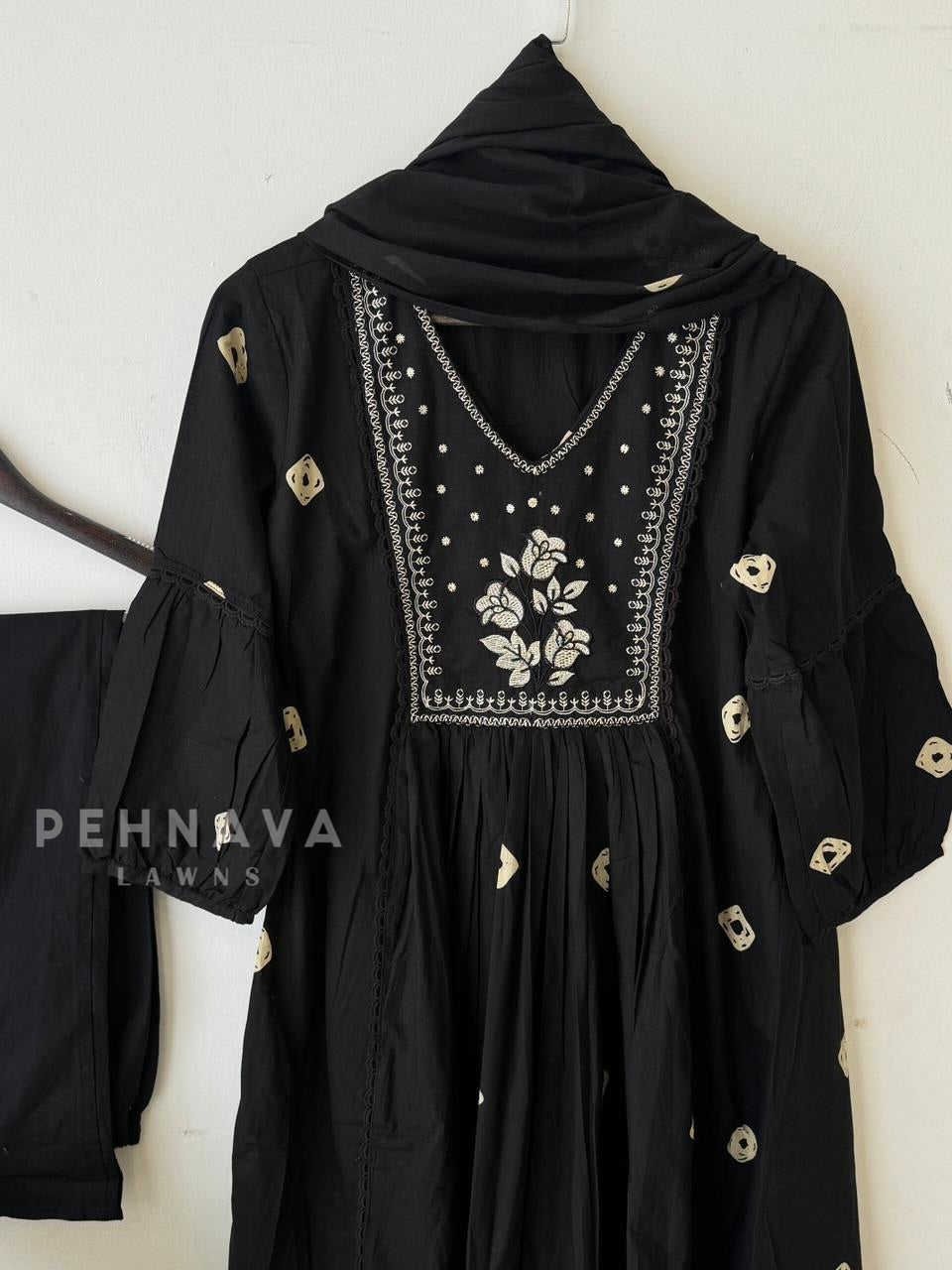 Black Cotton Suit Set-17586