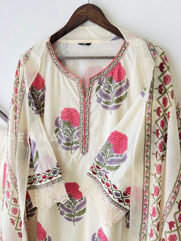 Lace Detail Printed Suit-3610