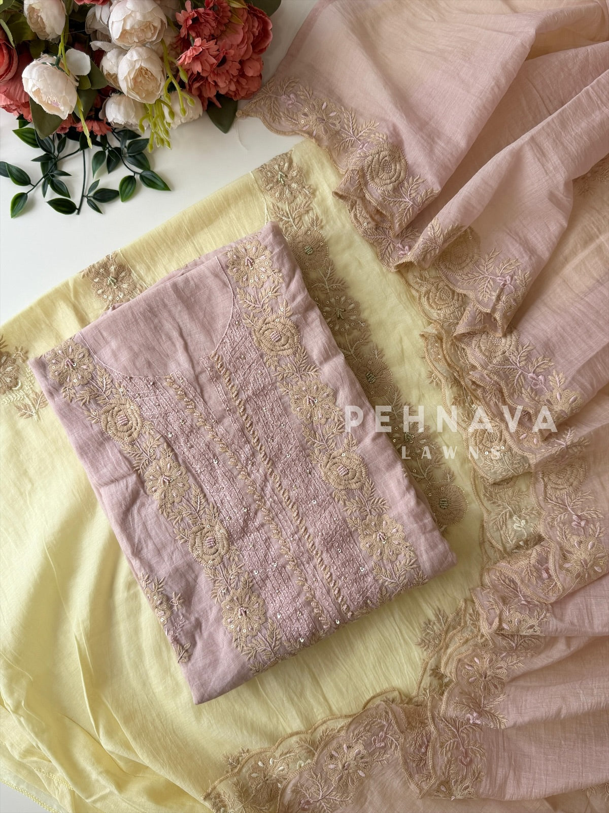 Embroidered Unstitched Chanderi Suit-2630