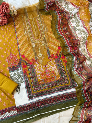 Beautiful yellow printed casual suit 101 - Pehnava Lawns