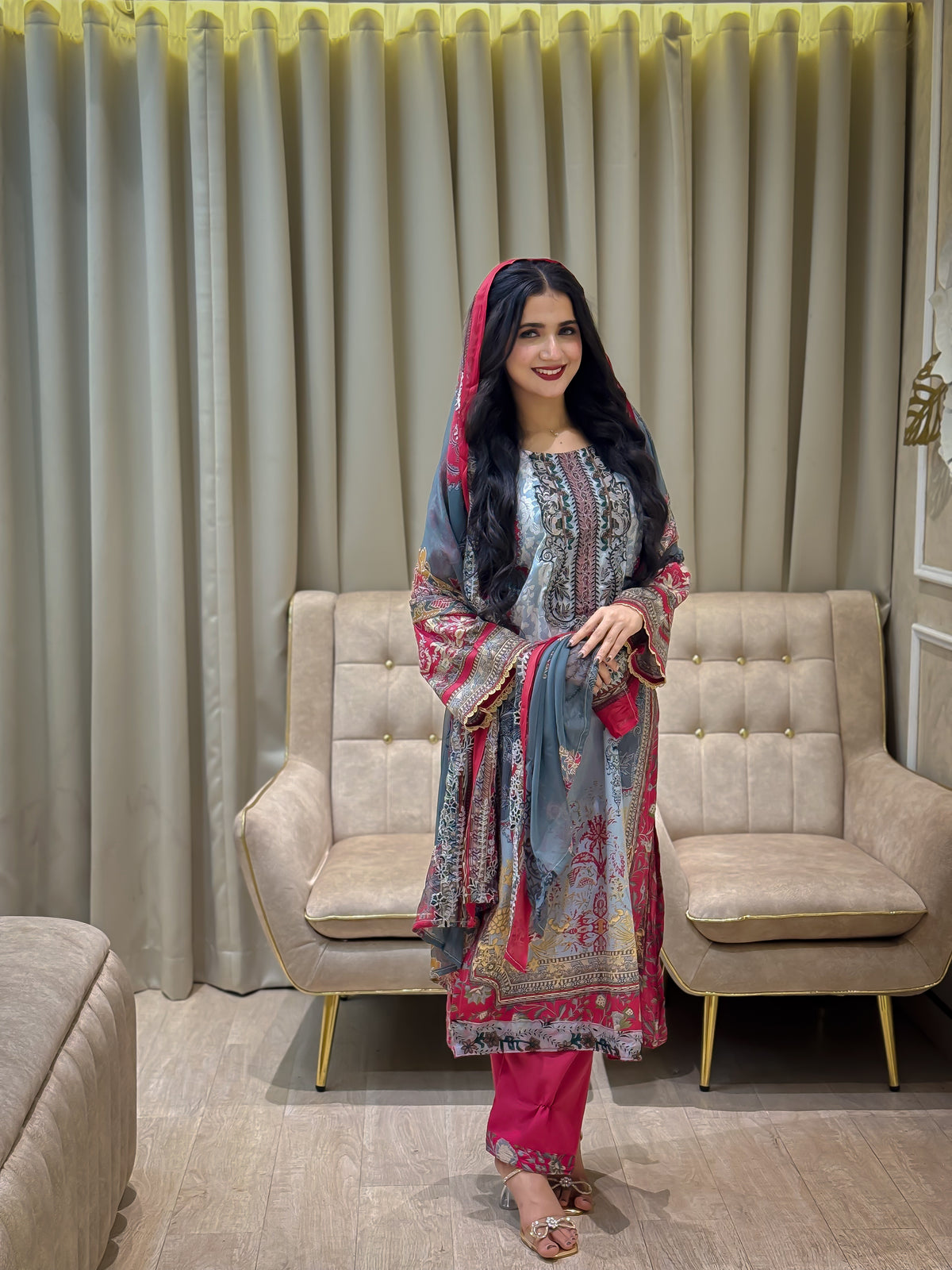 Intricate Floral Charmed Suit-Red(3525)