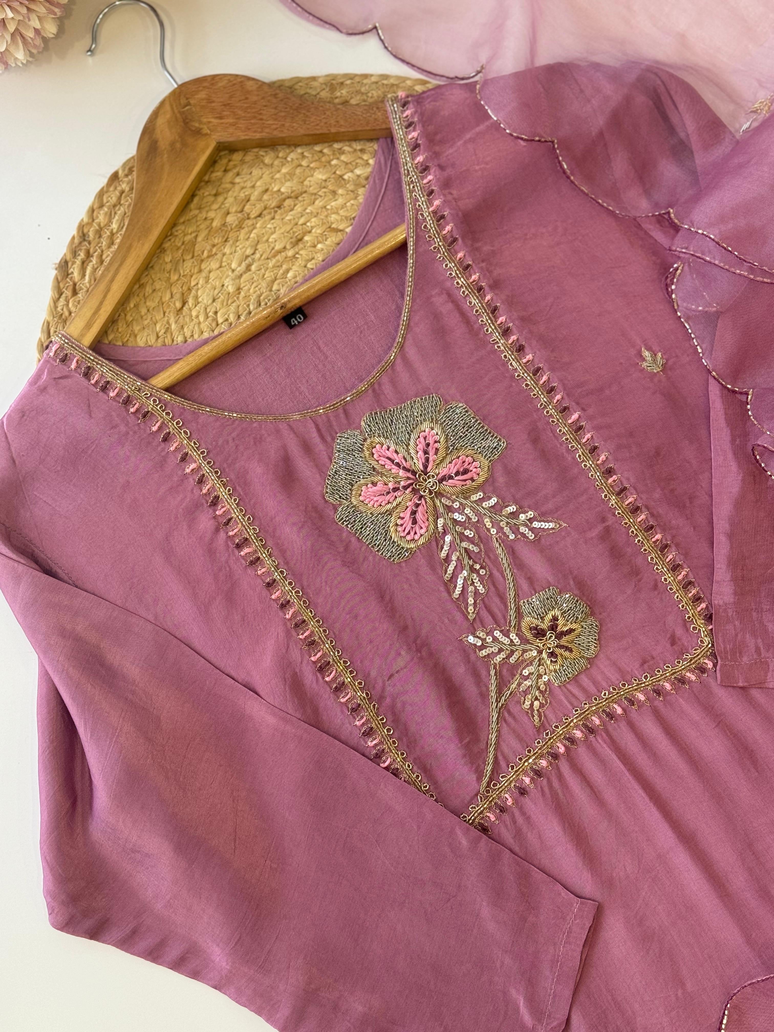 Russian Silk Hand Embroidery Suit