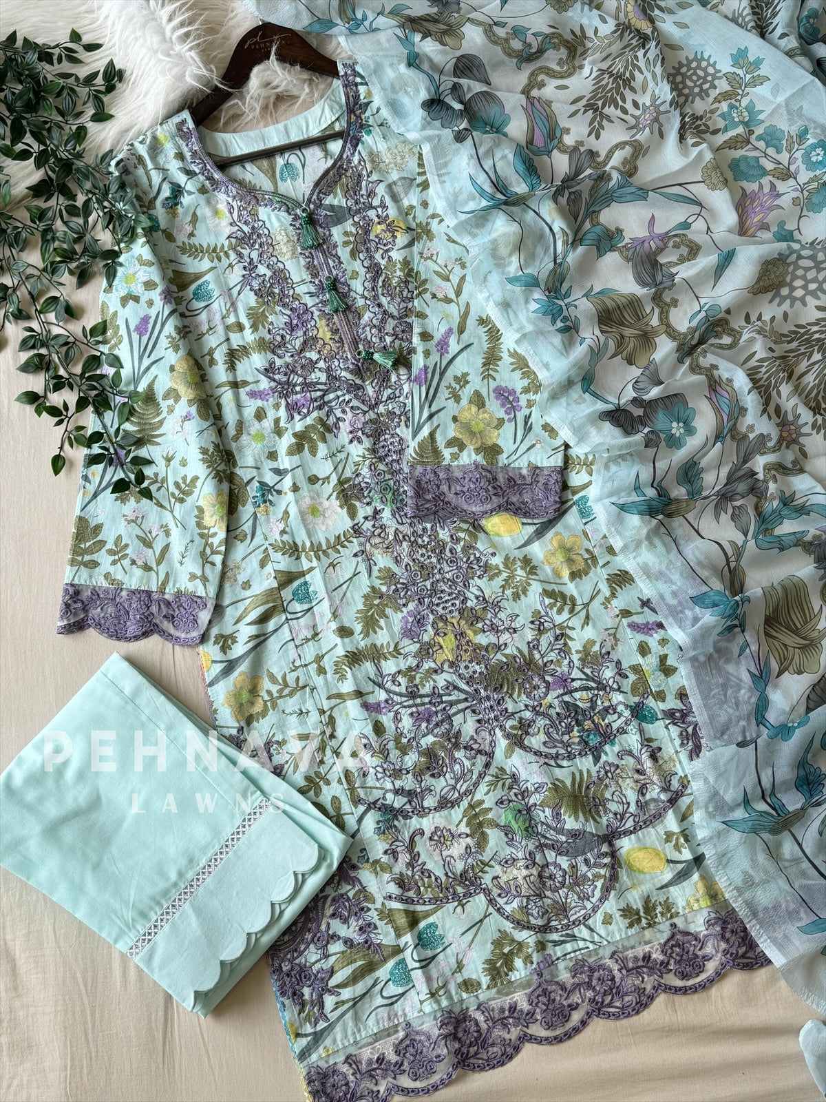 Floral Embroidered Lawn Suit-1406 - Pehnava Lawns