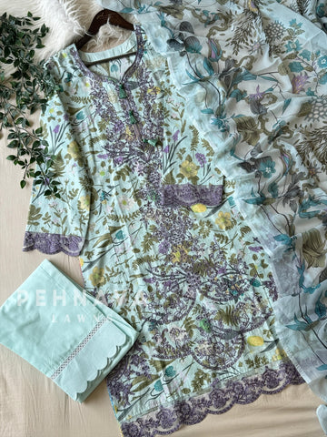 Floral Embroidered Lawn Suit-1406 - Pehnava Lawns