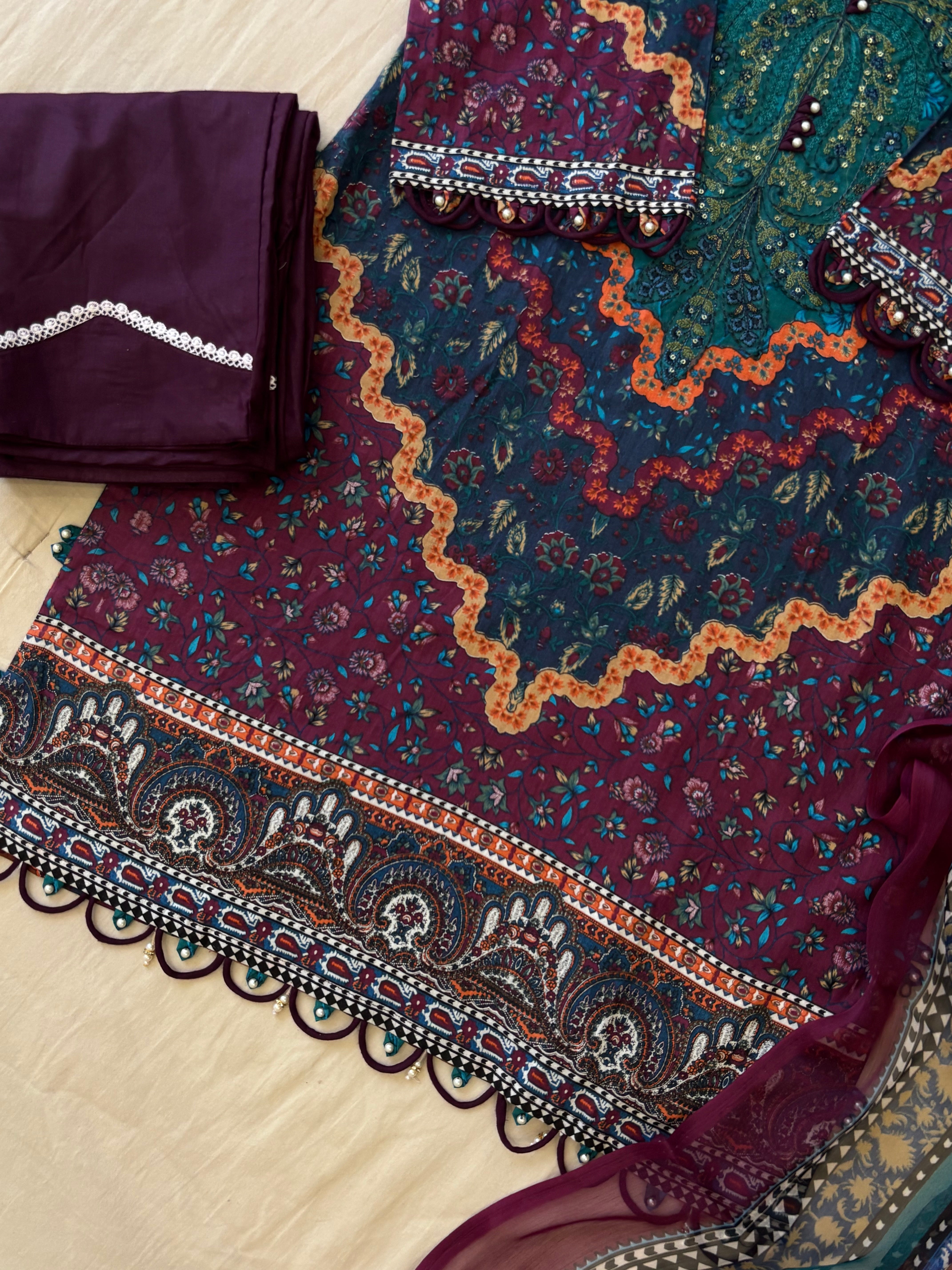 Floral Printed Ethnic Pak-Suit Ft. Chiffon/Cotton Dupatta-001