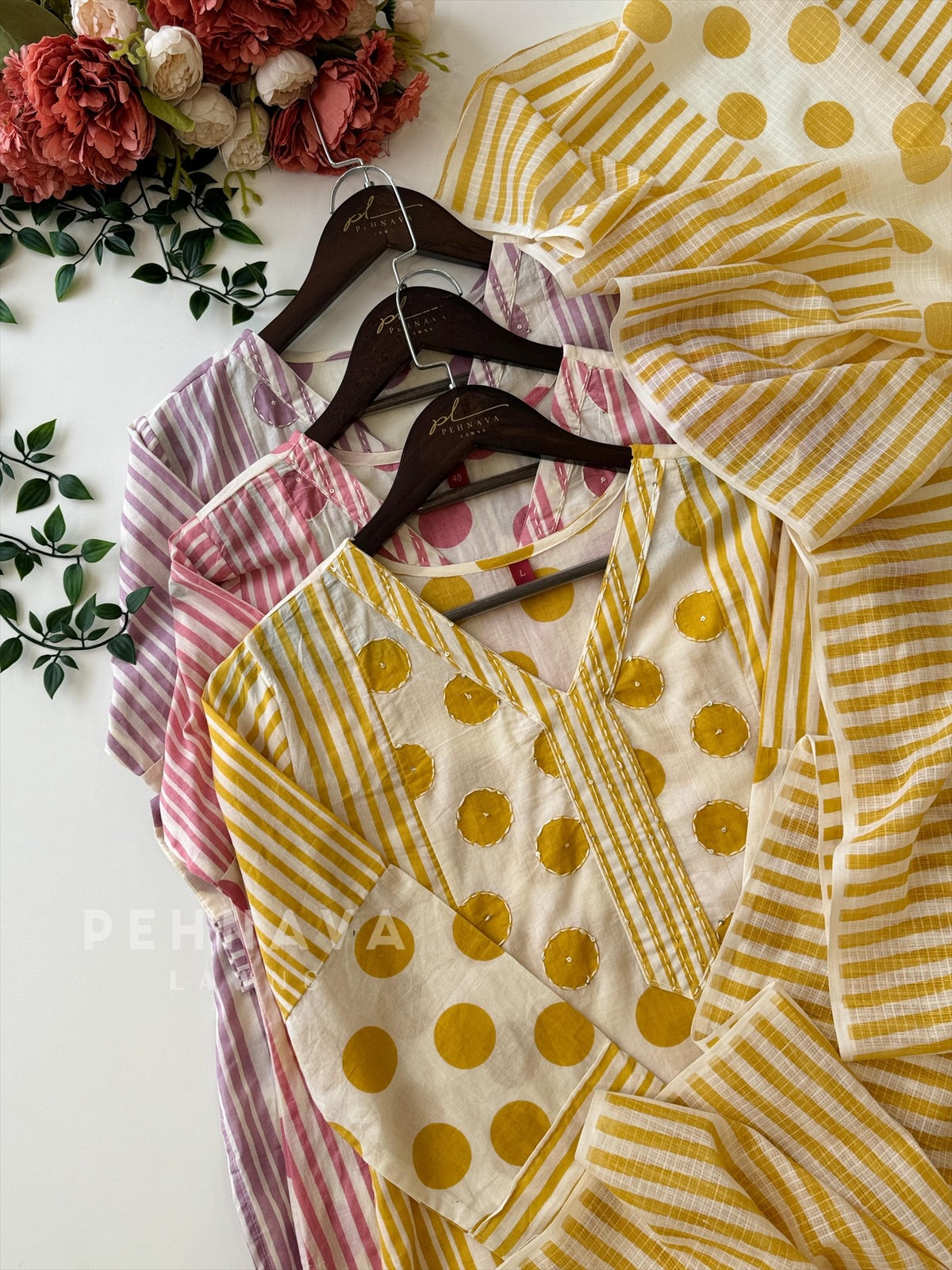 Cotton Parallel & Polka Suit Set-3169 - Pehnava Lawns