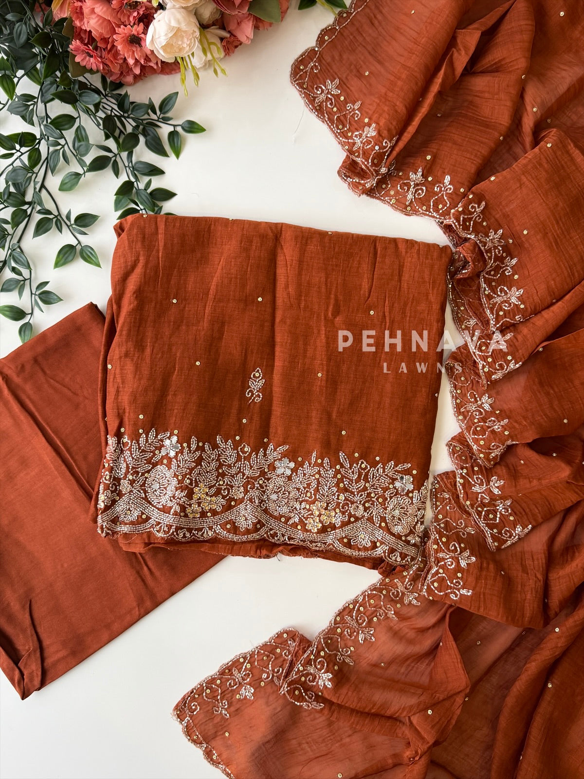 Chanderi Handworked Unstitched Suit-18566