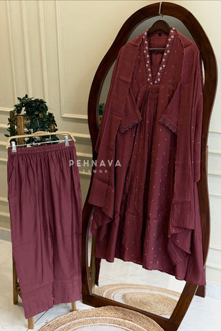 Floral Yoke Pleated Suit Set 19259