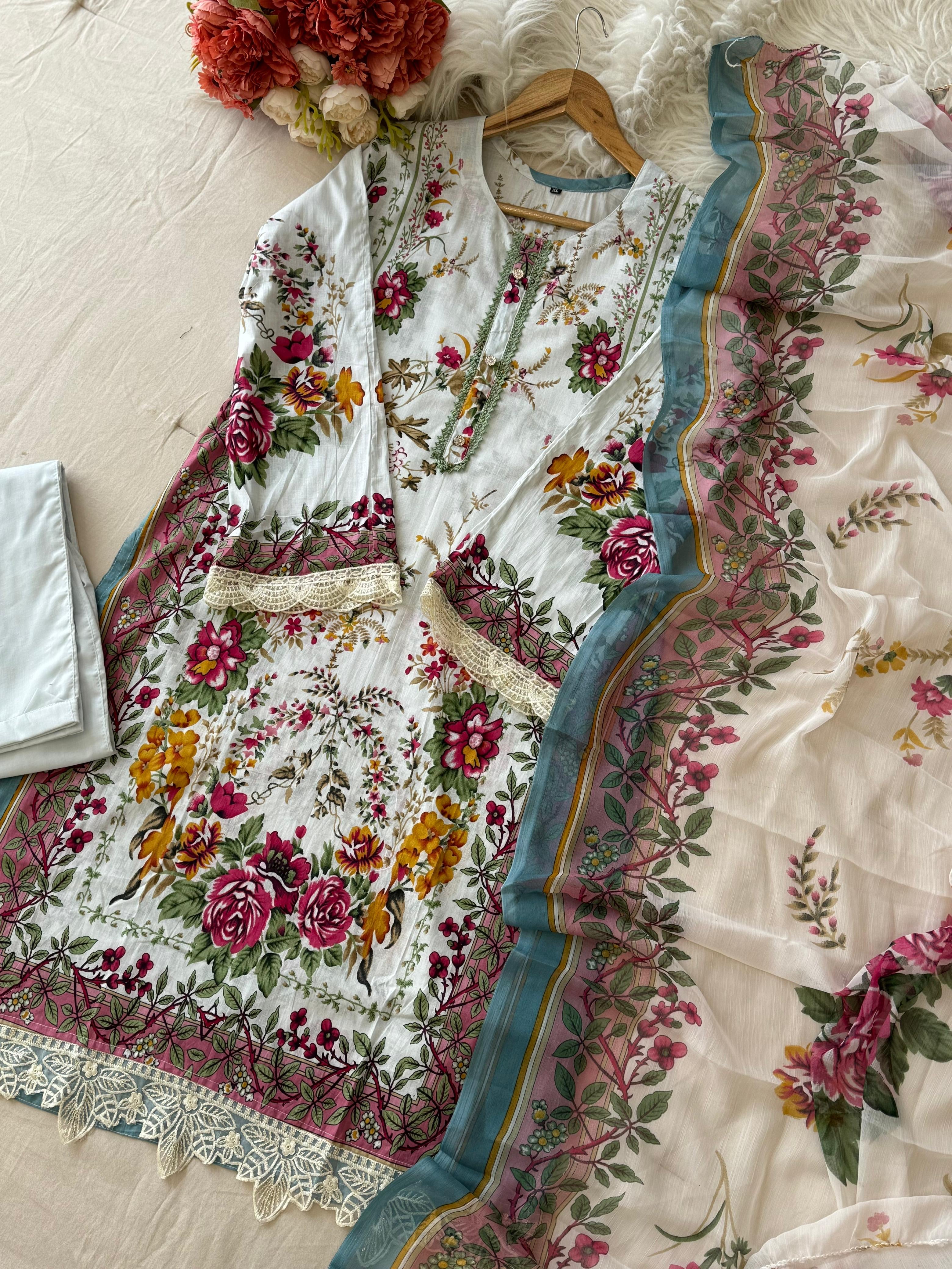 Embroidered Flower Charm Pak-Suit 1359