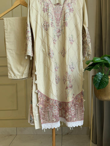New Stitched Embellished Floral Suit-1