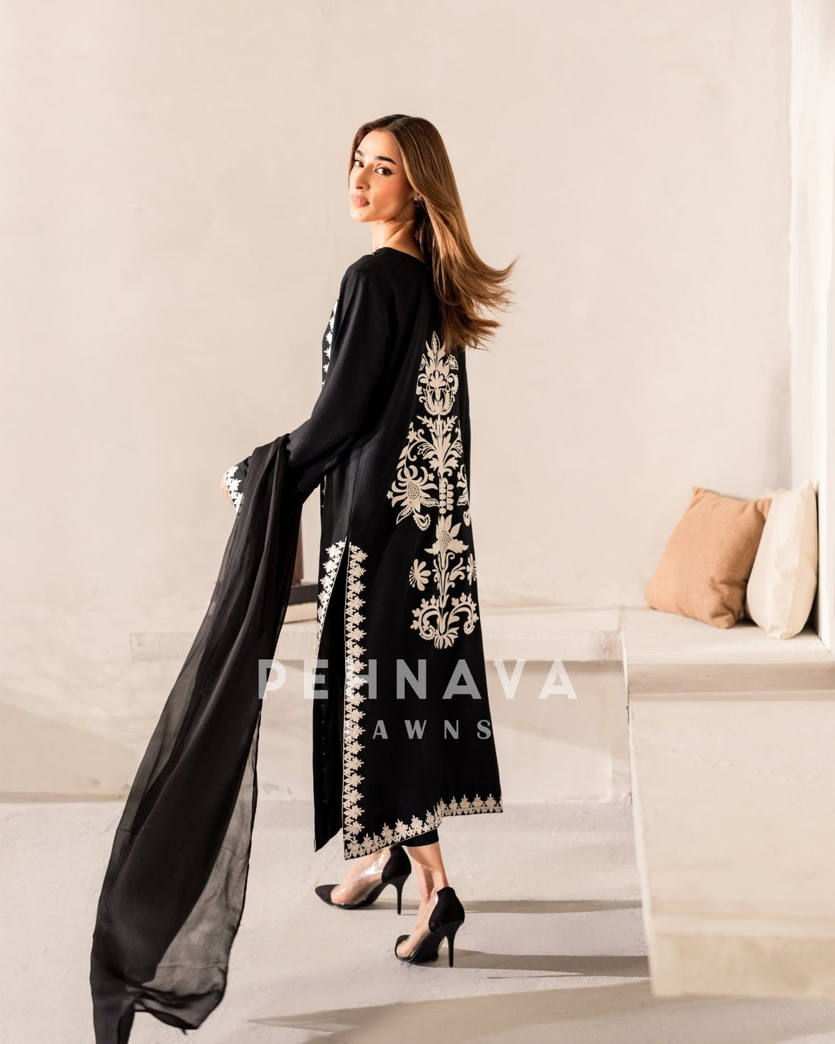 Elegant Black Embroidered Suit- J7110