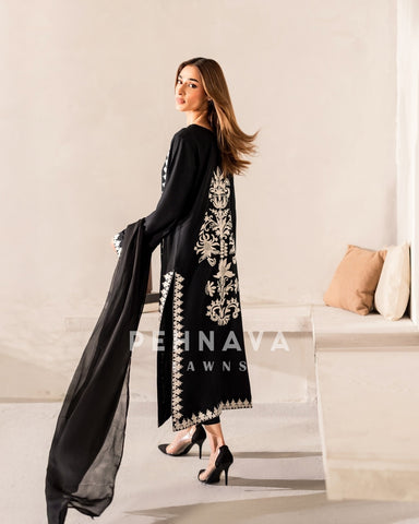 Elegant Black Embroidered Suit- J7110
