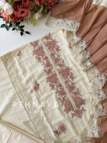 Floral Embroidered Linen Unstitched Suit L-90