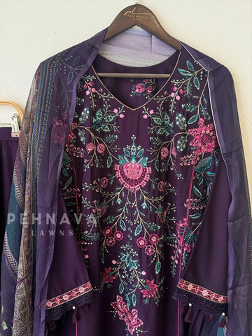 Floral Embroidered Rayon Suit