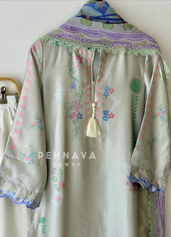 Scalloped Hem Floral Printed Suit Set J16161