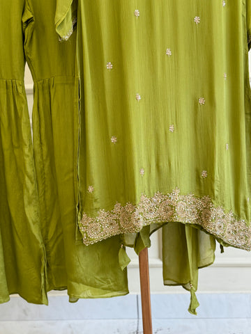 Pure chinnon hand embroidered suit with sharara Bottom