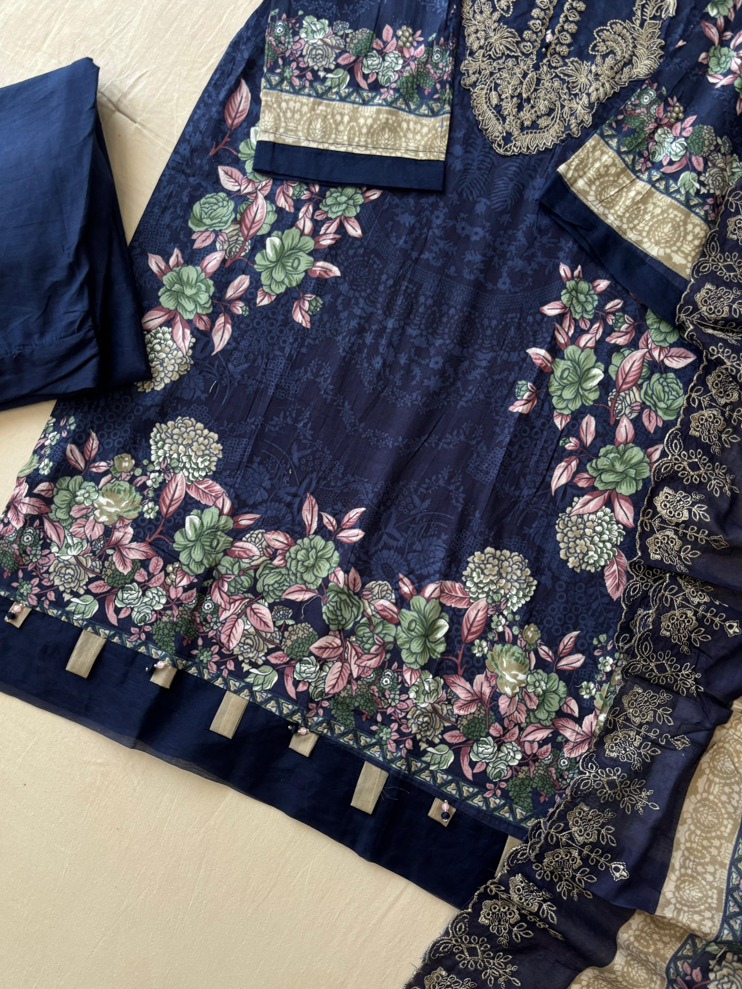 Printed Pakistani Cotton Suit Ft.Neckline Embroidery-2