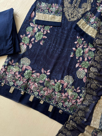 Printed Pakistani Cotton Suit Ft.Neckline Embroidery-2
