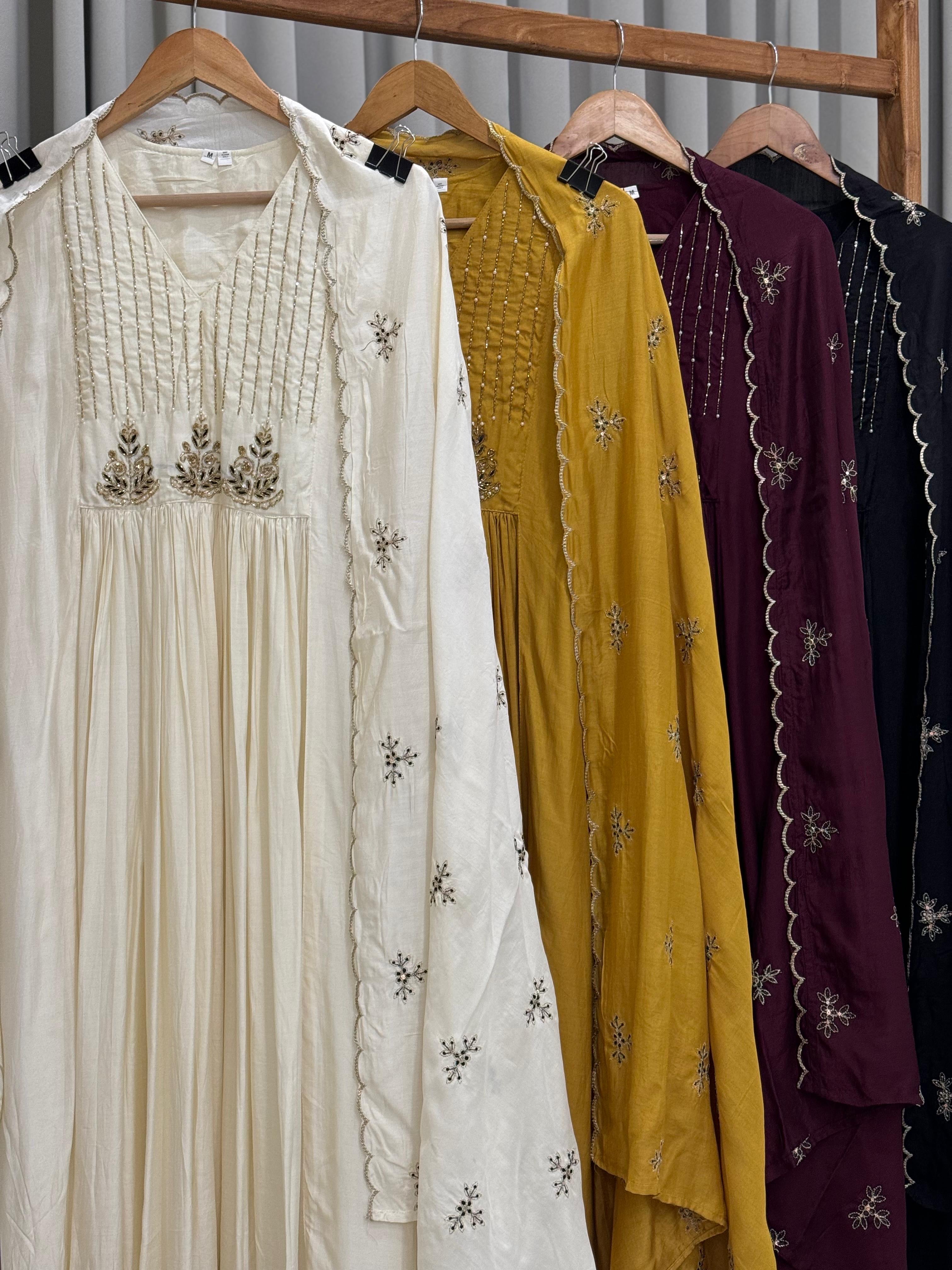 Handworked Anarkali pleated suit with scalloped dupatta