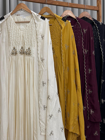 Handworked Anarkali pleated suit with scalloped dupatta